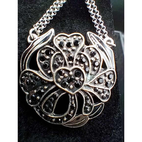 Vintage Silvertone Chain Drop Earrings Black Rhinestone Statement Dangle Gothic - Picture 8 of 14